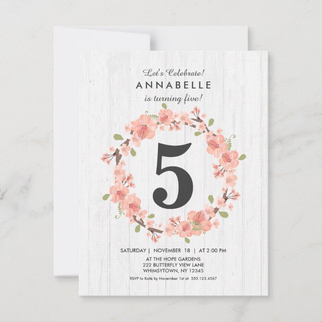 Convite de aniversário Floral de Pêssego Branco (Frente)