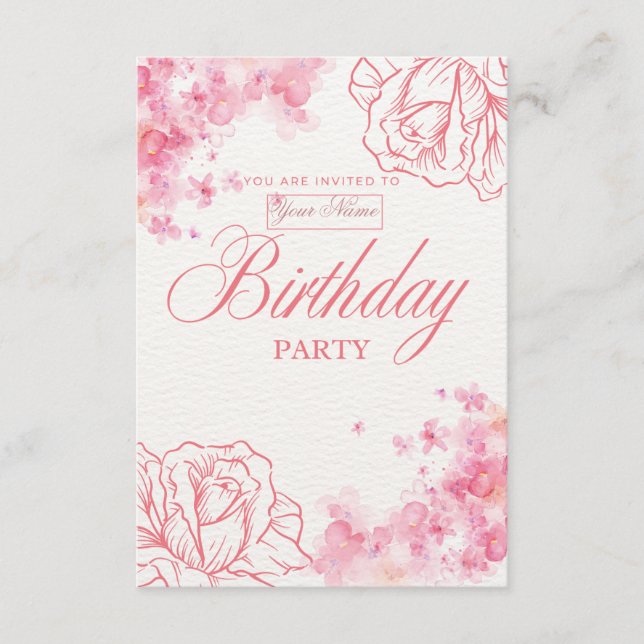 Convite de Aniversário Floral Elegante (Frente)