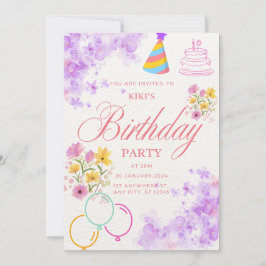 Convite de Aniversário Floral Elegante & Colorido