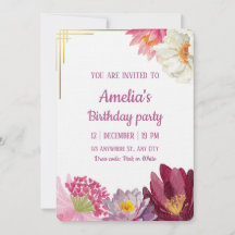 Convite de Aniversário Floral Elegante com Moldura