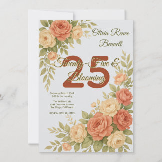 Convite de Aniversário Floral Elegante Pêssego e C