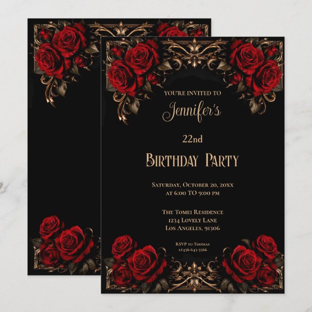 Convite de Aniversário Floral Gótico (Frente/Verso)