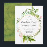 Convite de aniversário Floral Green Foliage<br><div class="desc">Um Cartão de Convite à Bolsa mensageifesta de aniversario elegante com folhagem verde-aquosa de cor selvagem com flores cor-de-rosa. Para personalização mais avançada deste design,  clique no botão "Personalizar" acima! Itens correspondentes também estão disponíveis.</div>