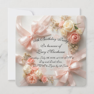Convite de Aniversário Floral Laço Coquette Românt