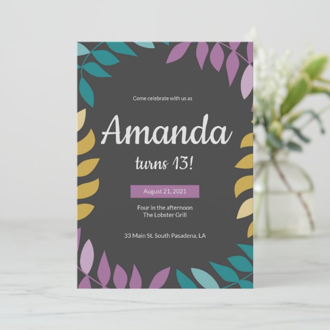 Convite de Aniversário Floral Legal (Em pé/Frente)