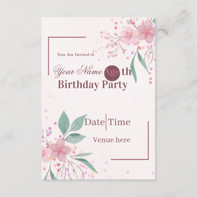 Convite de Aniversário Floral Minimalista (Frente)