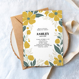 Convite de Aniversário Floral Moderno Amarelo Botã