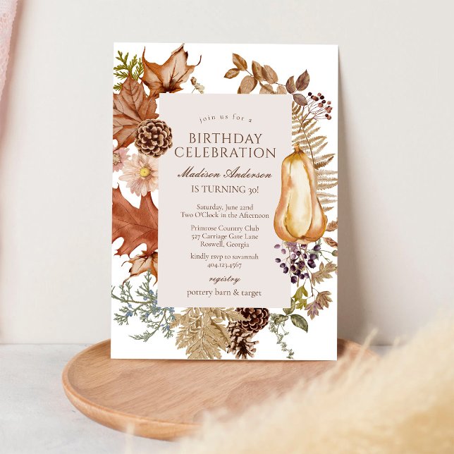 Convite de Aniversário Floral Moderno de Outono (Criador carregado)
