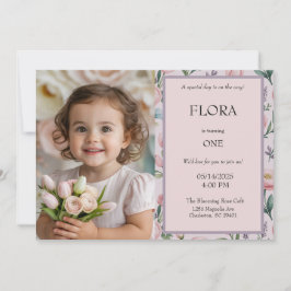 Convite de Aniversário Floral para Meninas Foto On