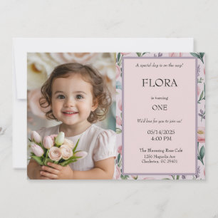 Convite de Aniversário Floral para Meninas Foto On