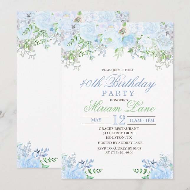 Convite de Aniversário Floral PARA QUALQUER IDADE (Frente/Verso)