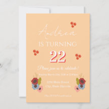 Convite de Aniversário Floral Pêssego Retrô