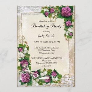 Convite de Aniversário Floral Púrpura Elegante
