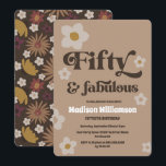 Convite de Aniversário Floral Retro dos Anos 1970<br><div class="desc">Design de Aniversário 50 & Fabuloso Floral Boho Marrom Retro. Se você quiser alterar as cores do texto,  clique na ferramenta de design no final do modelo de personalização. Suprimentos e papelaria para festas correspondentes estão disponíveis na loja, </div>