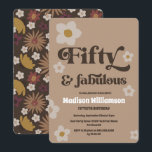 Convite de Aniversário Floral Retro dos Anos 1970<br><div class="desc">Design de Aniversário 50 & Fabuloso Floral Boho Marrom Retro. Se você quiser alterar as cores do texto,  clique na ferramenta de design no final do modelo de personalização. Suprimentos e papelaria para festas correspondentes estão disponíveis na loja, </div>