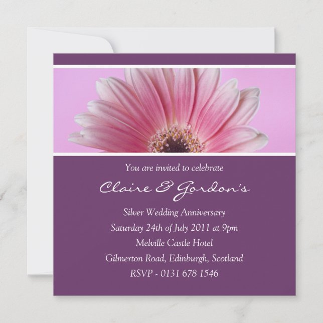 Convite de Aniversário Floral Rosa e Roxo (Frente)