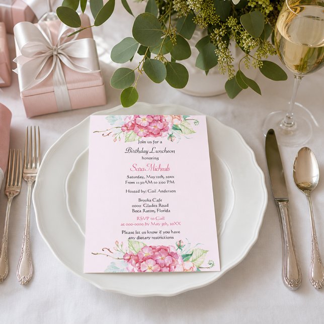 Convite de Aniversário Floral Rosa Elegante de Hor (Criador carregado)