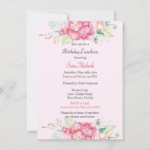 Convite de Aniversário Floral Rosa Elegante de Hor