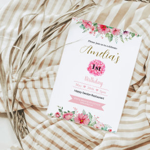 Convite de Aniversário Floral Rosa Elegante   Pers