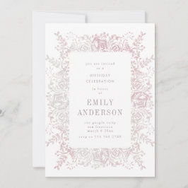 Convite de Aniversário Floral Rosa-Rosa-Muscular