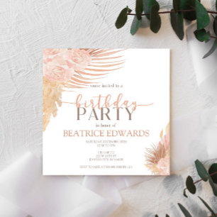 Convite de aniversário Floral Rosa Suave