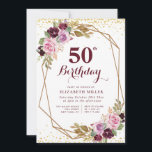 convite de aniversário floral roxo 50º<br><div class="desc">Um design floral encantador com uma adorável flor de aquarela roxa de outono. O texto e as cores podem ser personalizados.</div>