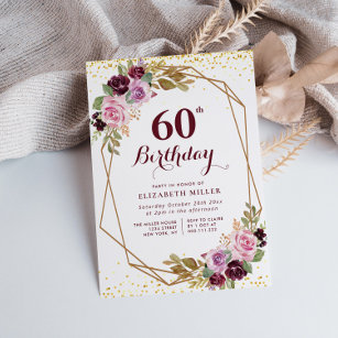 convite de aniversário floral roxo 60º