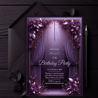 Convite de aniversário Floral Roxo Elegante
