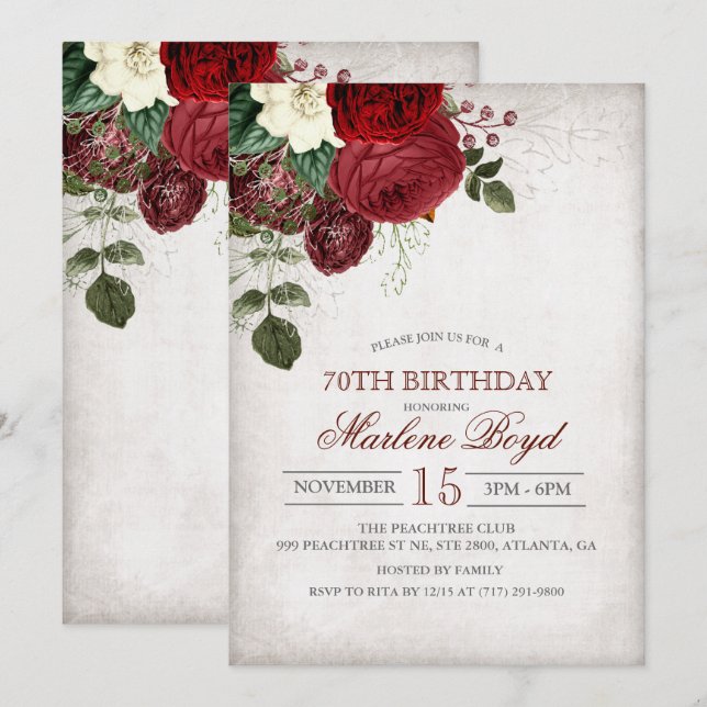 CONVITE DE ANIVERSÁRIO FLORAL RÚSTICO PARA QUALQUE (Frente/Verso)