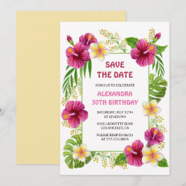 Convite de Aniversário Floral Tropical Rosa Luau S