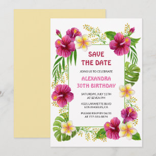 Convite de Aniversário Floral Tropical Rosa Luau S