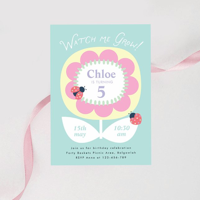 Convite de Aniversário Floral, Veja-me Crescer Fes (Criador carregado)