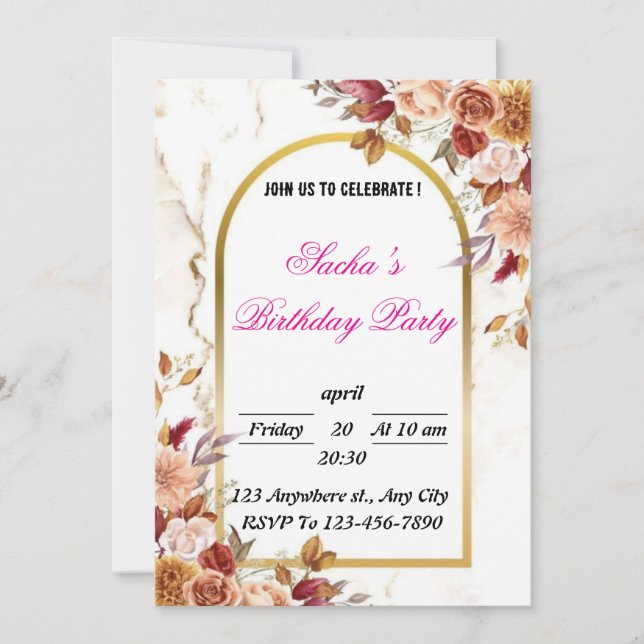 Convite de aniversário Floral Vintage (Frente)