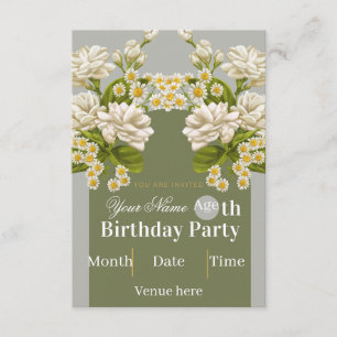 Convite de Aniversário Floral Vintage - Branco & V