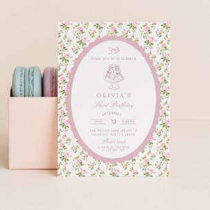 Convite de Aniversário Floral Vintage Grandmillenn