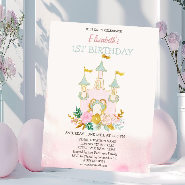 Convite de Aniversário Flores do Castelo em Aquare (Criador carregado)