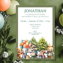Convite de Aniversário Floresta com Aquarela Capri