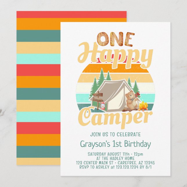 Convite de Aniversário Floresta Feliz Acampador (Frente/Verso)