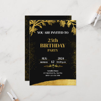 Convite de Aniversário Folha de Ouro Glamour Vinta