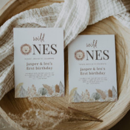 Convite de Aniversário Folhas Neutras Gêmeos Wild