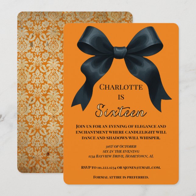 Convite de Aniversário Formal de Halloween - Laran (Frente/Verso)