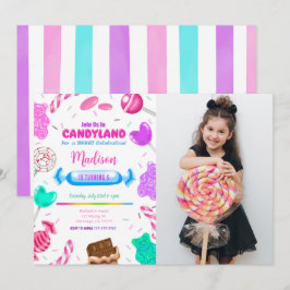 Convite de Aniversário Foto Editável Candy land