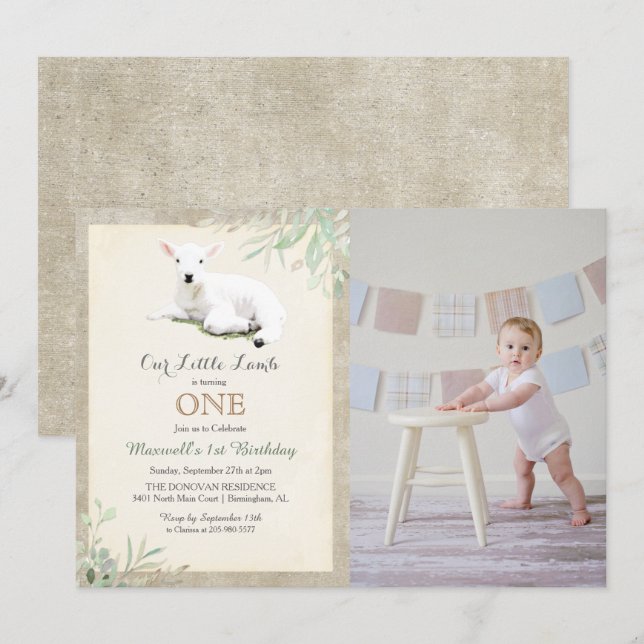 CONVITE DE ANIVERSÁRIO FOTO Little Lamb PARA QUALQ (Frente/Verso)