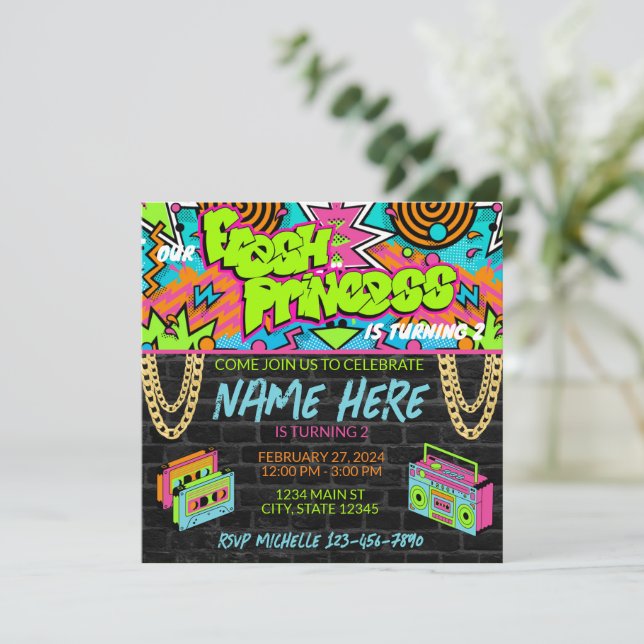 Convite de Aniversário Fresh Princess dos Anos 90 (Em pé/Frente)