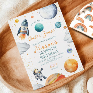 Convite de Aniversário Galáxia Espacial Aquarela