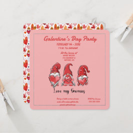 Convite de Aniversário Galentine's Amo Meus Gnomos