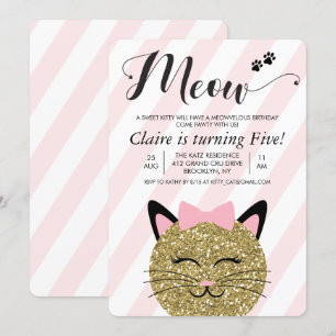 Convite de Aniversário Gato Gatito Meow para Qualq