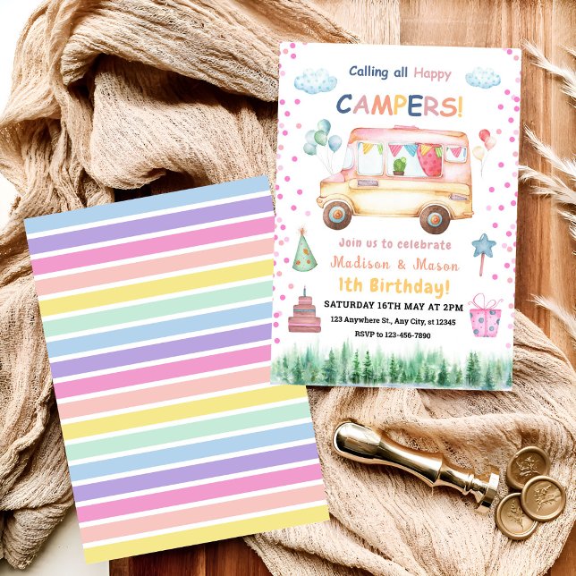 Convite de Aniversário Gêmeos Menina & Menino Feli (Criador carregado)