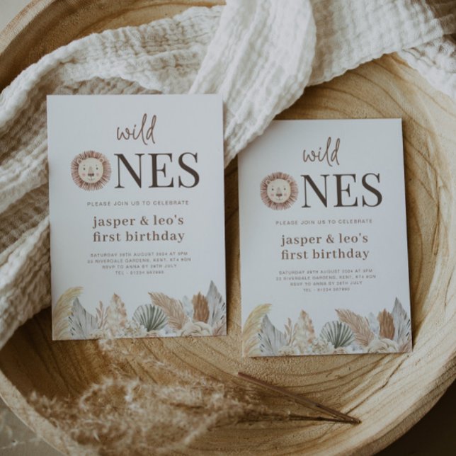 Convite de Aniversário Gêmeos Wild Ones Folhas Neu (Criador carregado)