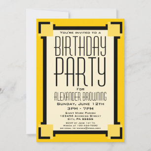 Convite de aniversário Geométrico Dourado Art Deco